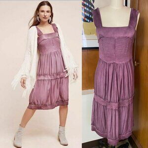 E By Eloise Sz S Silk Sweater Chemise Dress tiered lavender Anthropologie